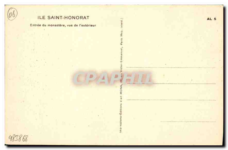 Île Saint-Honorat — Entrée du monastère, vue de l'extérieur — Mona, AL 5 — Rückseite