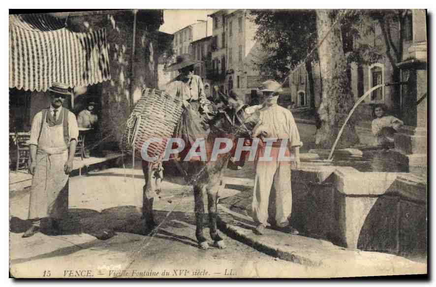 CPA Vence Vieille Fontaine du XVI siecle Ane Mule Folklore TOP