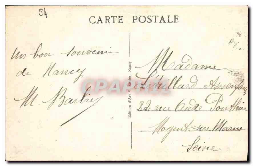 NANCY - Un coin de la Pépinière — Édition d'Art V. Barter, n° 440 — Back