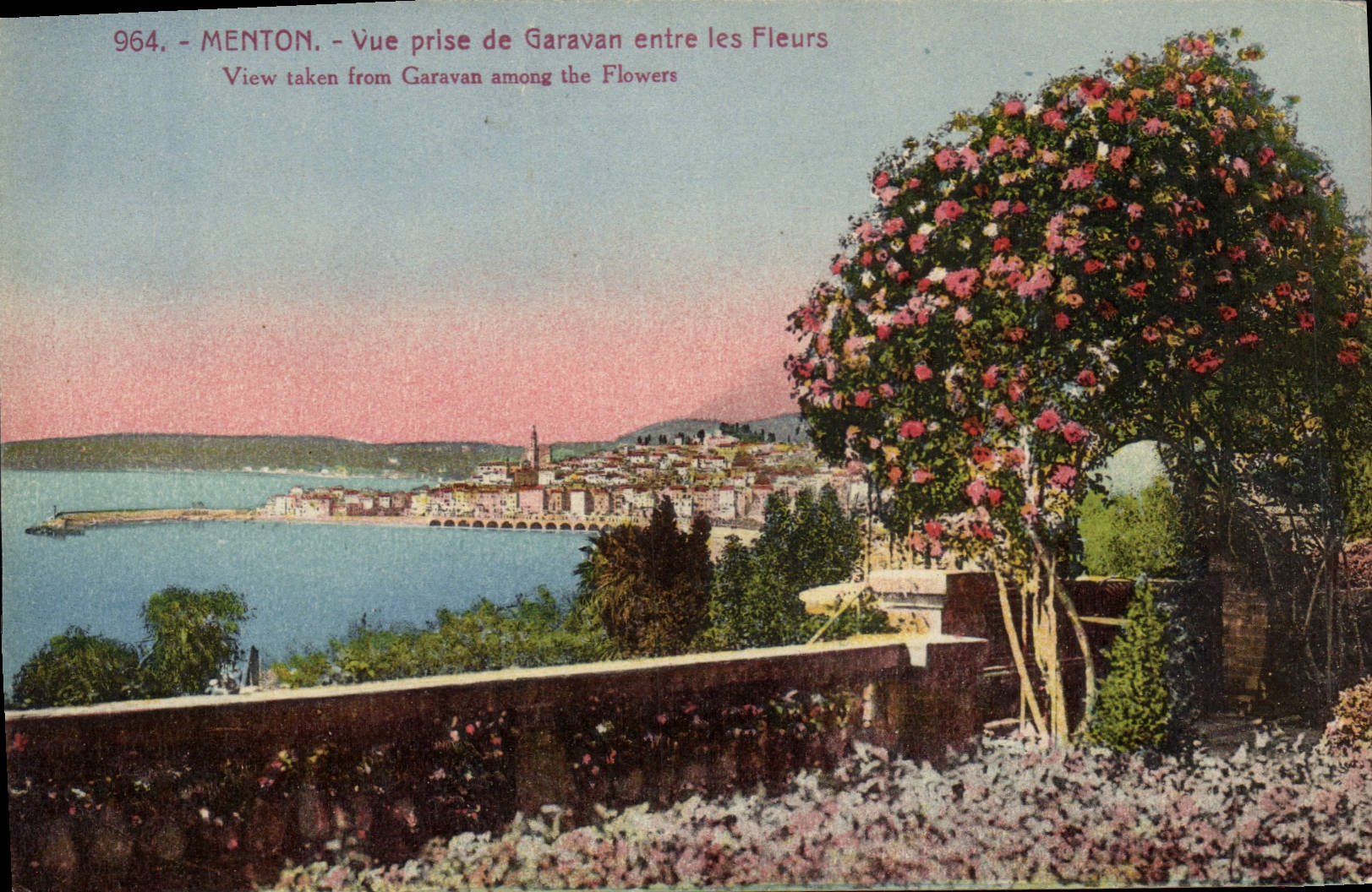 CPA Menton Vue prise de Garavan entre les Fleurs 