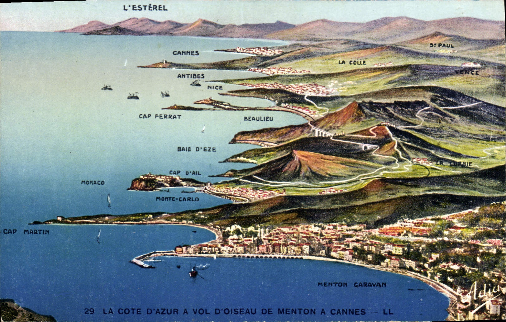 CPA La Cote d'Azur a vol d'oiseau de Menton a Cannes 