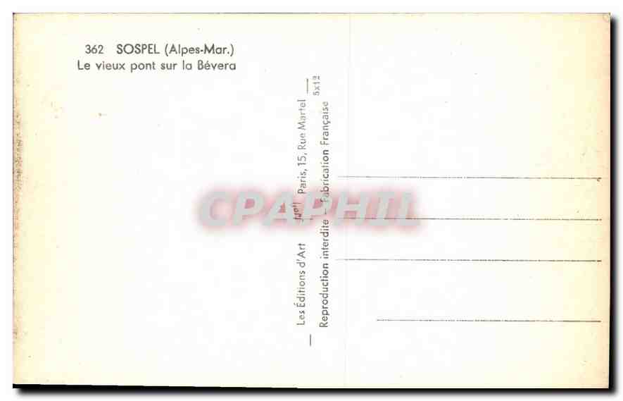 Sospel (Alpes-Maritimes) — Le vieux pont sur la Bévera — Éditions d'Art — Verso