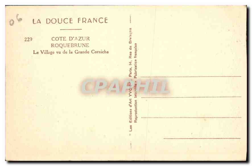 CPA Roquebrune Le Village vu de la Grande Corniche  — Rückseite