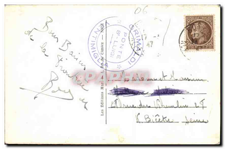 CPA Balzi Rossi Frontiera Italo Francese  — Rückseite
