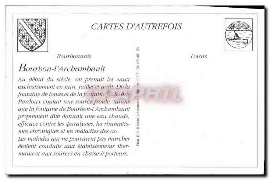 REPRO Foklore Allier Bourbon L'Archambault Chaise a Porteurs  — Verso