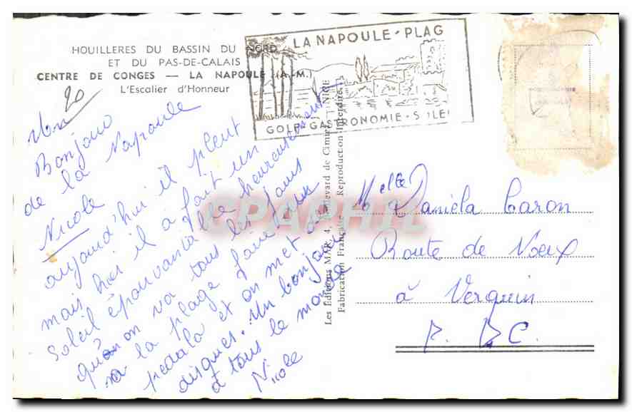 CPA Houilleres du Bassin du Nord et du Pas de Calais  — Back