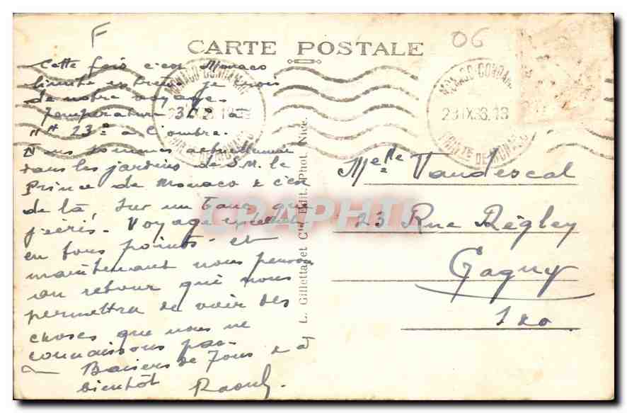 CPA Cote d'Azur de Monaco a San Remo Italie  — Rückseite