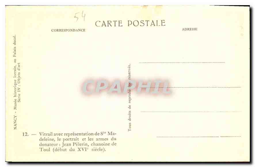 Vitrail de Sainte Madeleine — Musée historique Jornin, Nancy — Série IV, n°12 — Reverso
