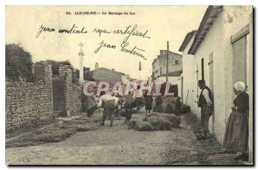 Ile-de-Ré — Le Battage du blé — Cartes d'Autrefois