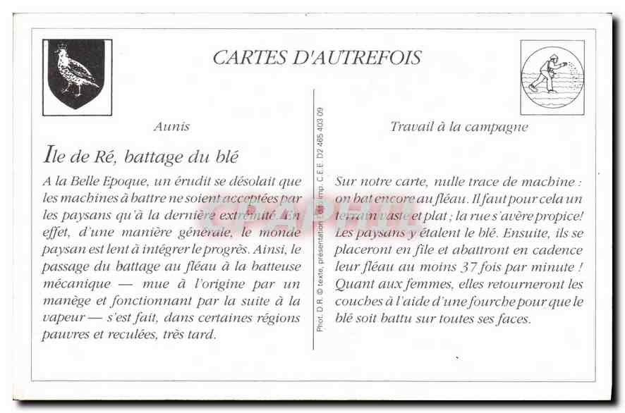 Ile-de-Ré — Le Battage du blé — Cartes d'Autrefois — Rückseite