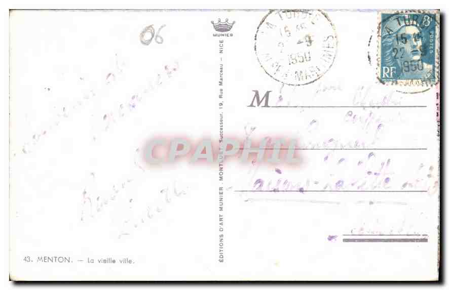 CPA Menton La vieille ville Bateau — Rückseite