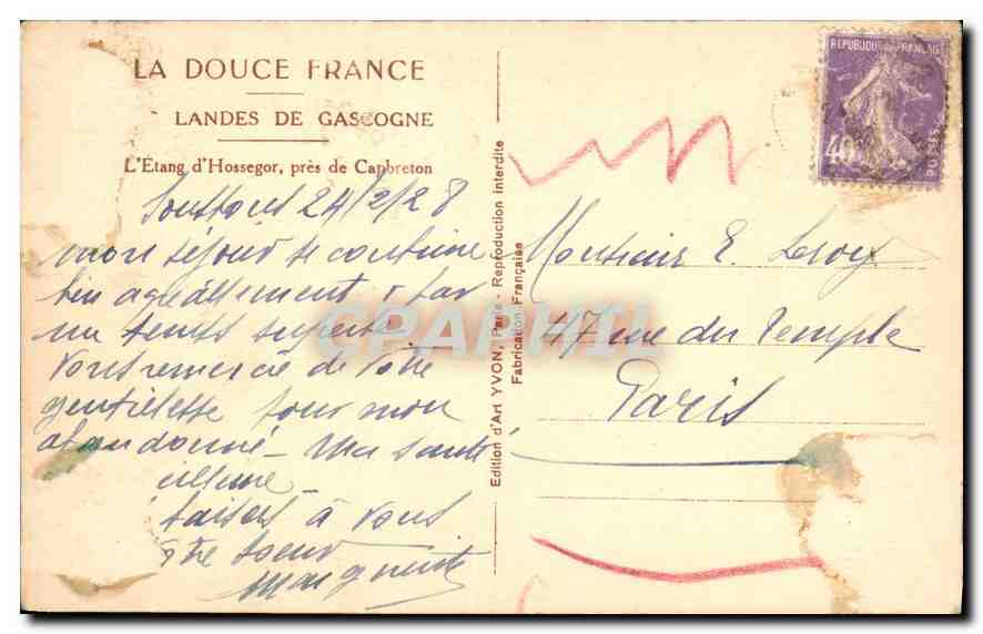 CPA Landes de Gascogne L'Etang d'Hossegor pres de Capbreton  — Verso