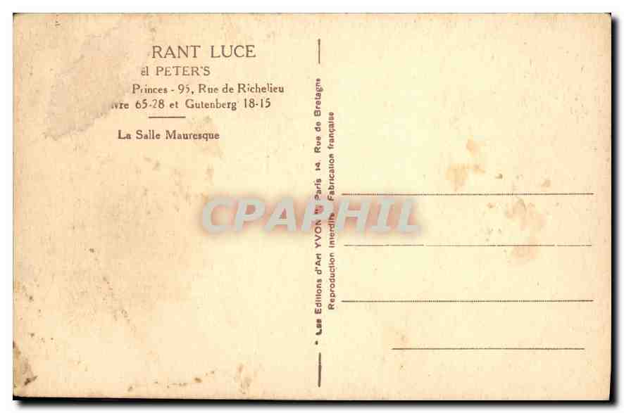 CPA La Salle Mauresque Restaurant Luce Paris — Rückseite
