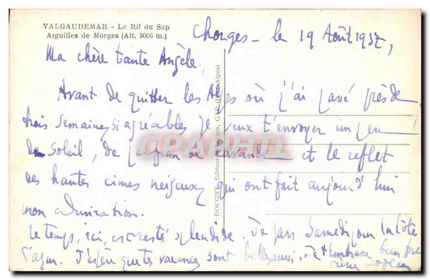 CPA Valgaudemar Le Rif du Sap Aiguilles de Morges  — Verso