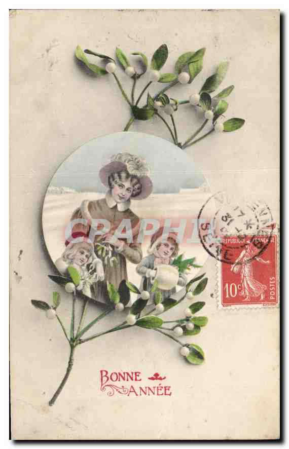CPA Bonne Annee Femme Enfant