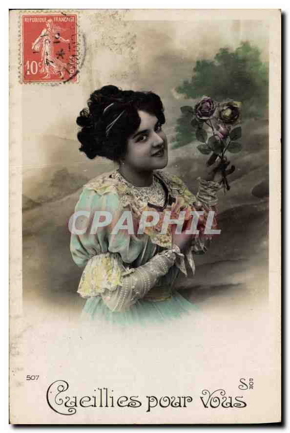 Frau mit Rosen — 'Cueillies pour vous' — Serie 507, Verleger S. D. R.