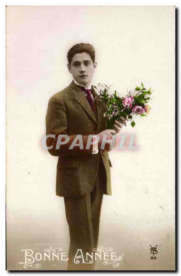 CPA Bonne Annee Homme Fleurs