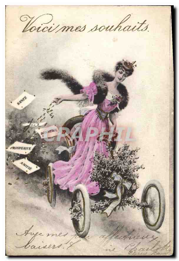 CPA Voivi mes souhaits Femme Automobile