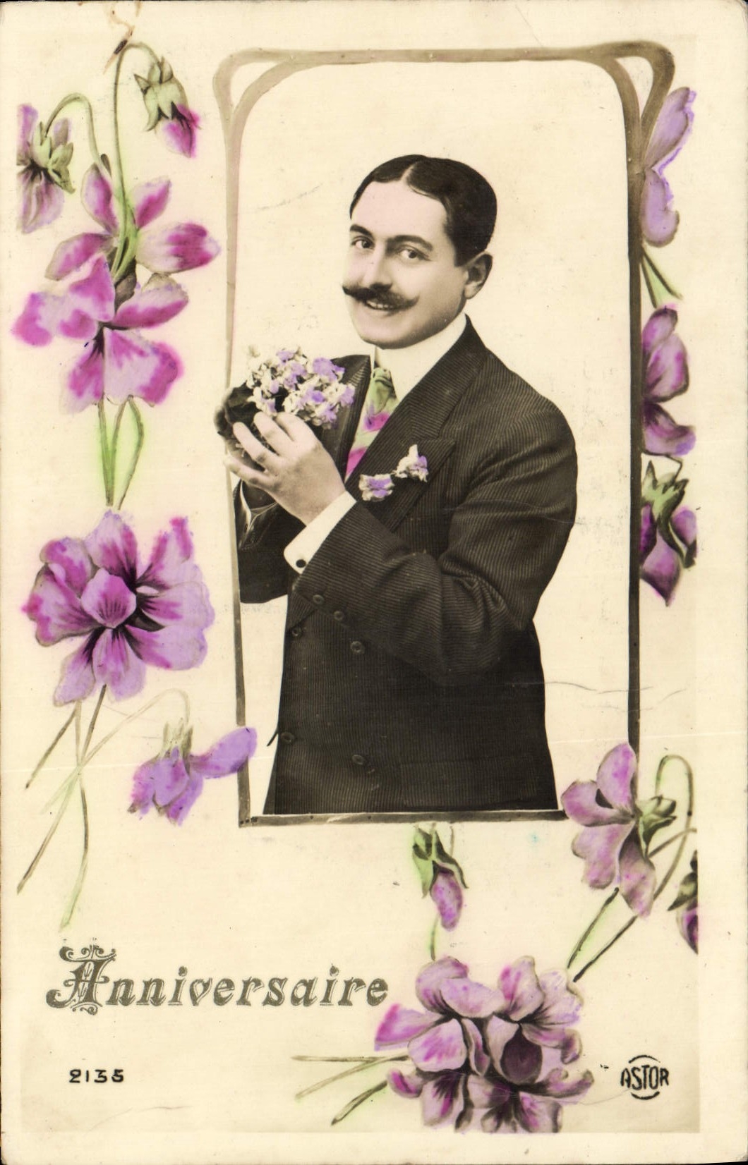 CPA Anniversaire Homme fleurs