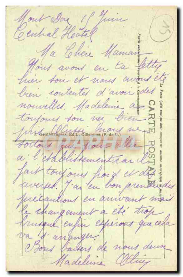 CPA Le Mont Dore Rue Ramond  — Verso