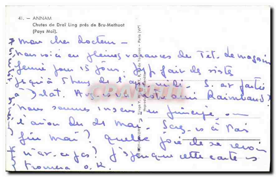 CPA Annam Chutes de Drai Ling pres de Bru Methuot Indochine — Verso