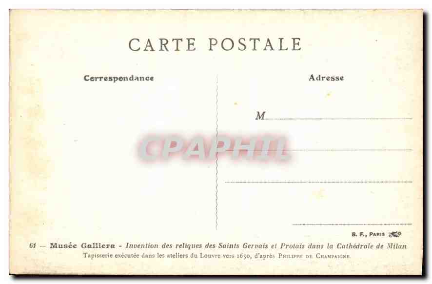 CPA Musee Galliere Invention des reliques des Saints Gervais et Protais dans la Cathedrale de Milan  — Verso