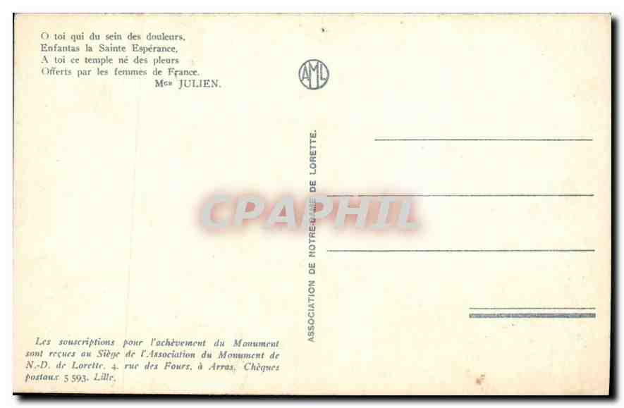 CPA Notre Dame de Lorette La Chapelle  — Verso
