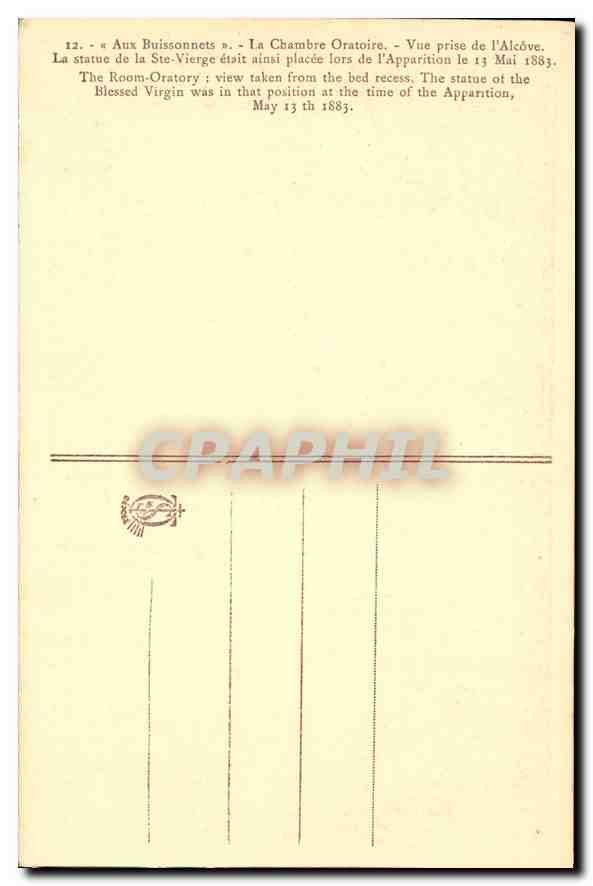 Bei den Buissonnets — Die Oratorienkammer — Ansicht aus der Nische — Verlag CPAPHIL, Nr. 5A — Rückseite