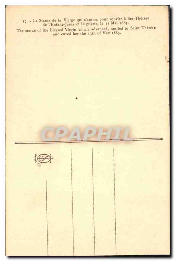 Statue de la Vierge — légende sur le verso — CPAPHIL — Verso