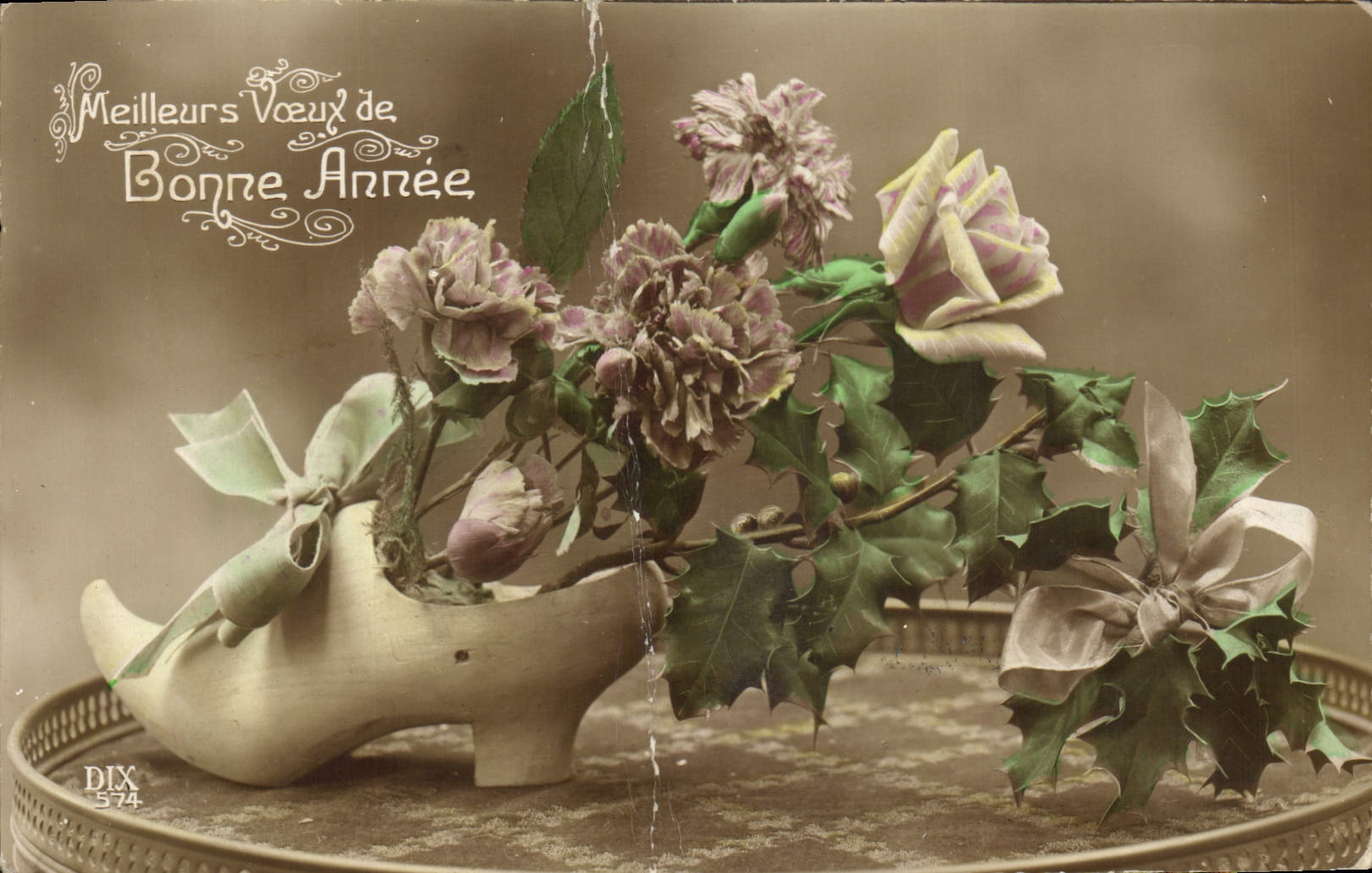 CPA Meilleurs Voeux de Bonne Annee Fleurs Sabot