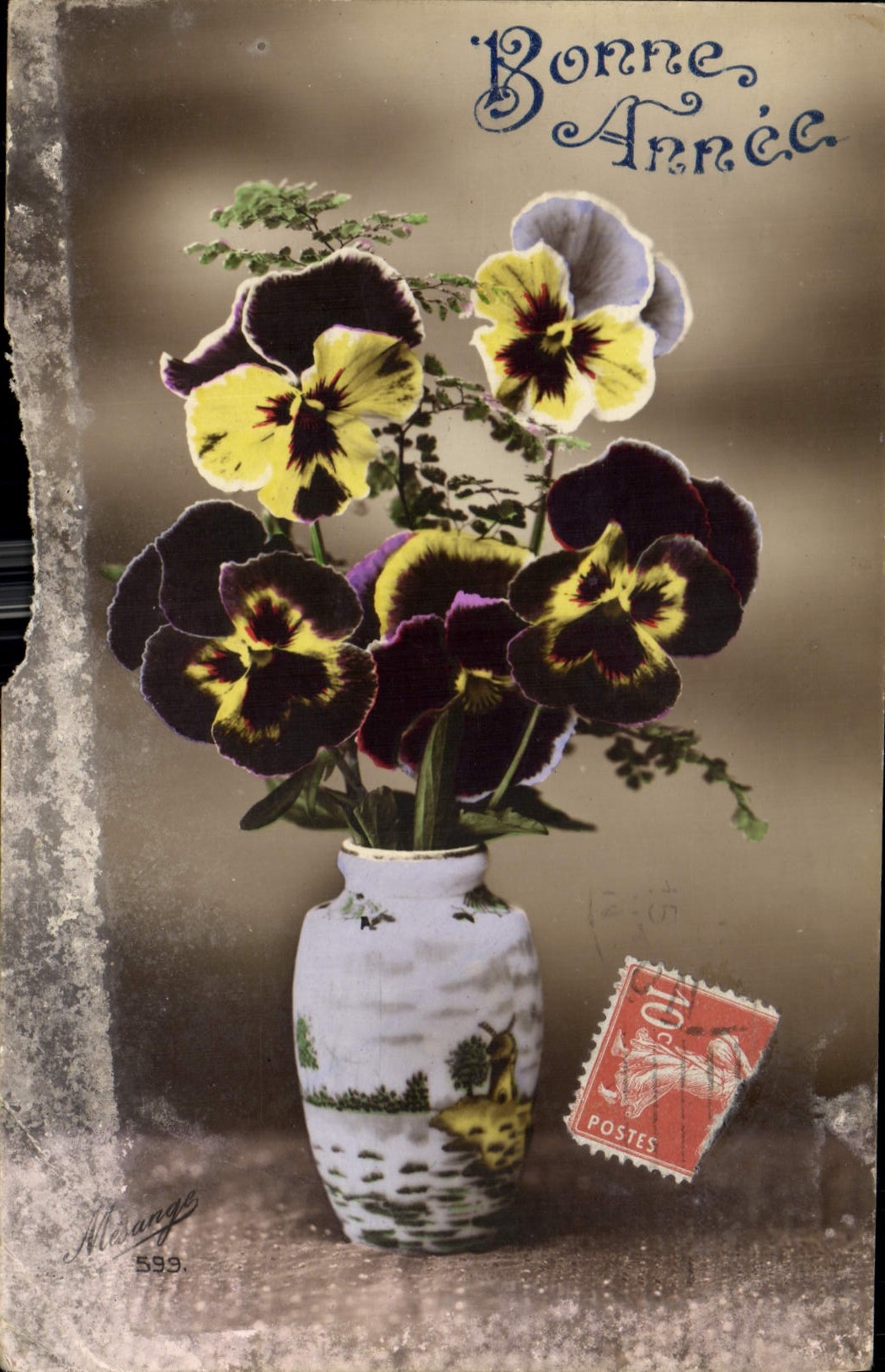 CPA Bonne Annee fleurs
