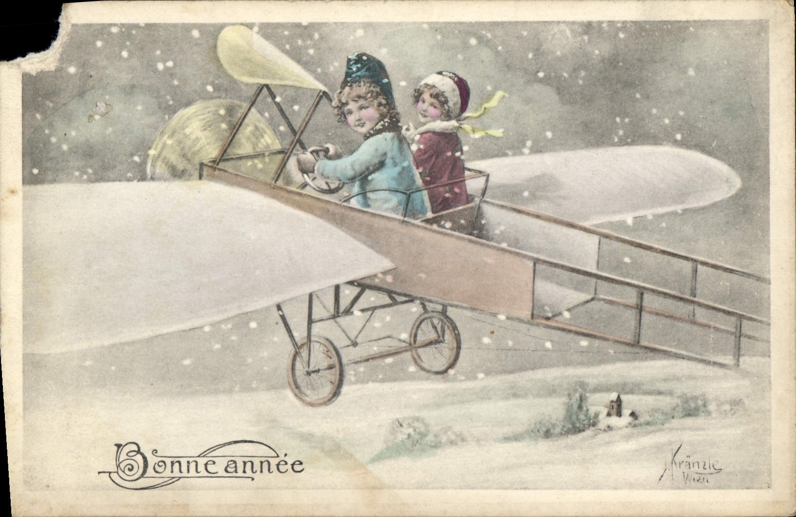 CPA Bonne Annee Enfant Avion Aviation