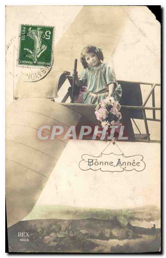 CPA Bonne Annee Enfant Avion Aviation