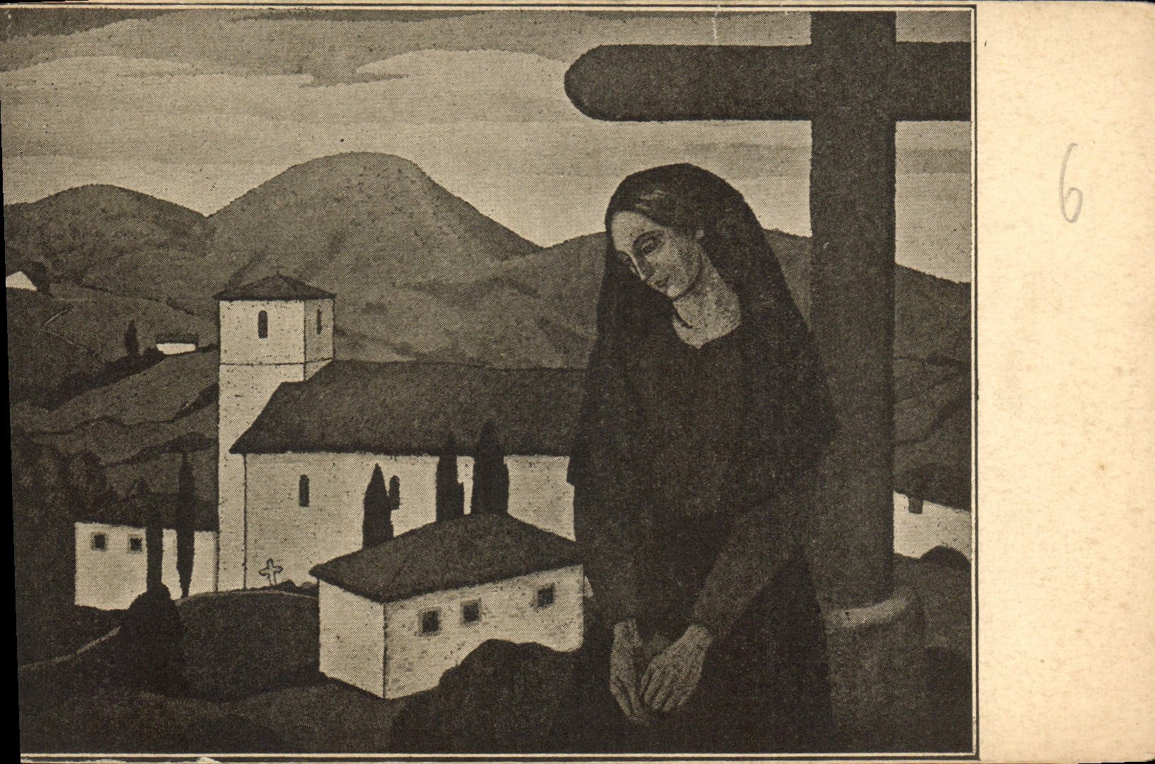 Sœur en prière — Croix et village — Ramiro Arrue, N° 9
