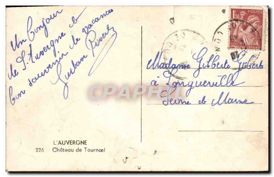 CPA L'Auvergne Chateau de Tournoel  — Rückseite