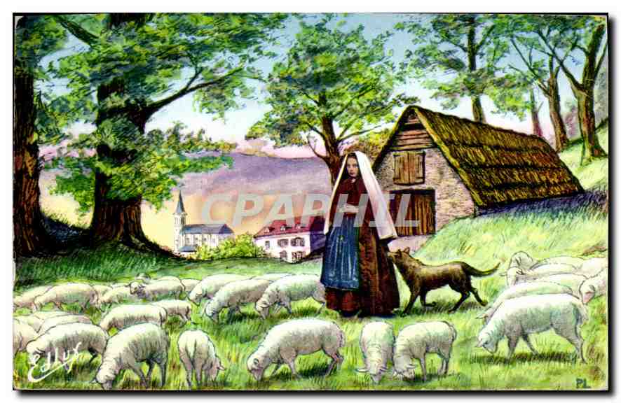 CPA Lourdes Bernadette a Bartres gardant les moutons 