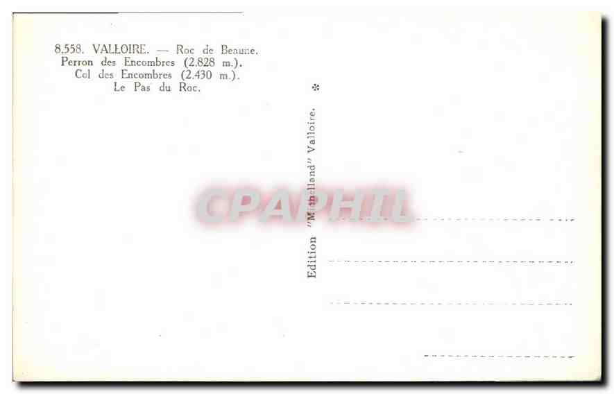 CPA Valloire Roc de Beaune Perron des Encombres  — Rückseite