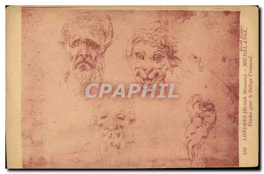 CPA Cliche Alinari Londres British Museum Michel Ange Etudes pour le Deluge Universel 