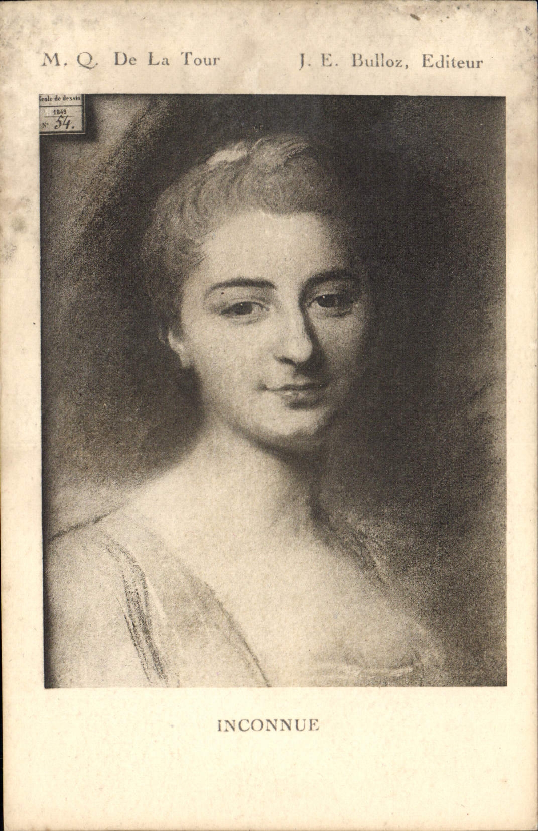 Portrait d'une femme inconnue — dessin de M. Q. De La Tour — J. E. Bulloz, Editeur, n° 54