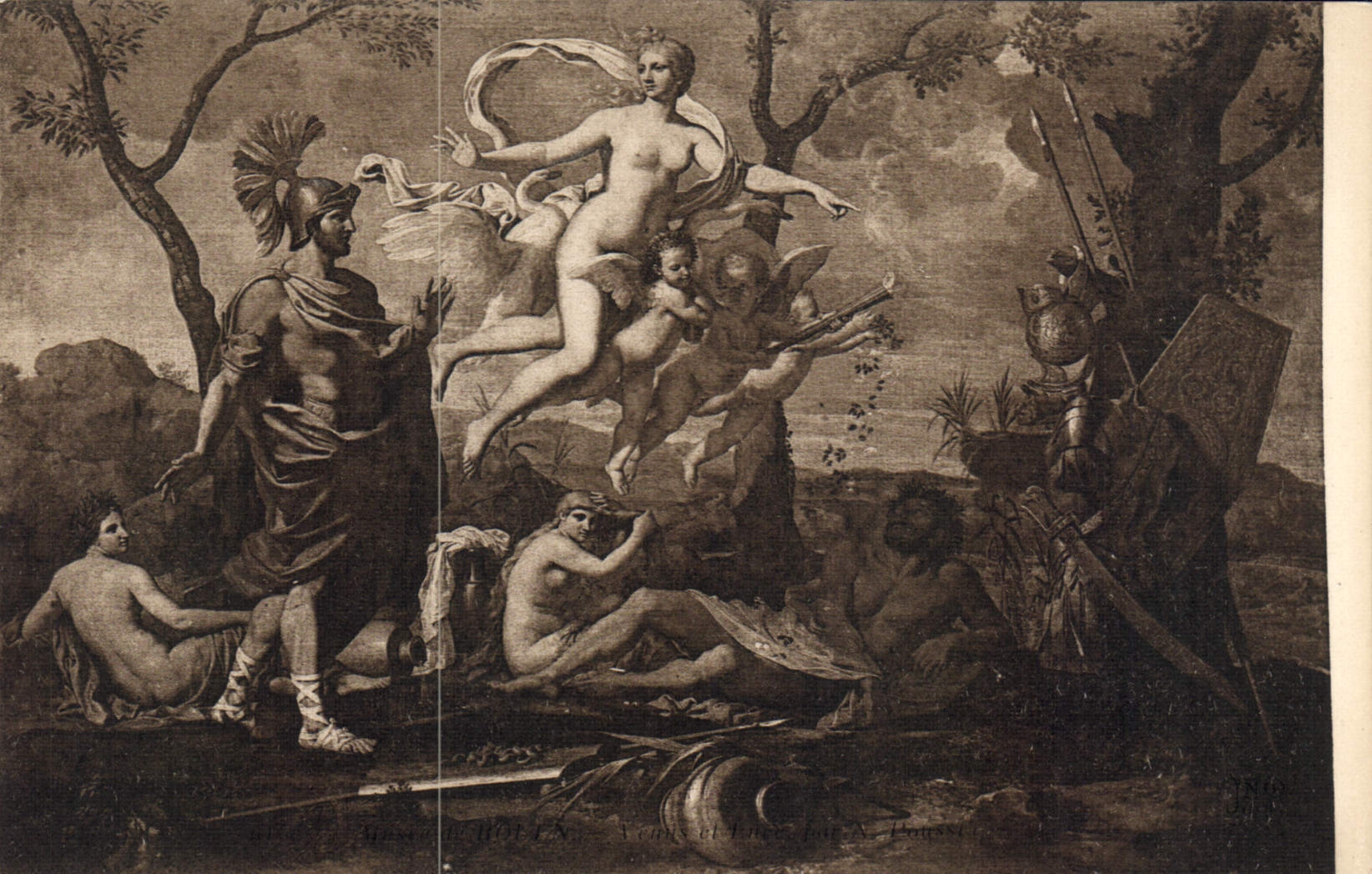 Sujet mythologique — scène avec guerrier, déesse et putti — éditeur inconnu, n° de série non visible - Recto