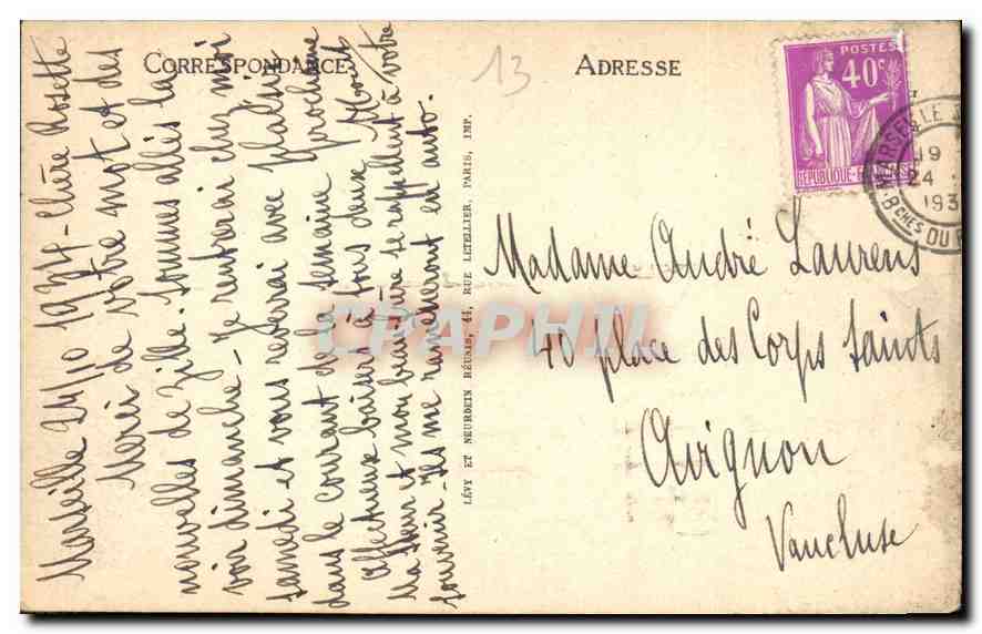 CPA Marseille vue generale  — Verso