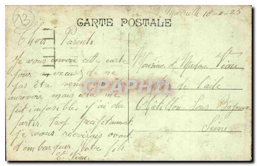 CPA Marseille Palais Longchamp  — Verso