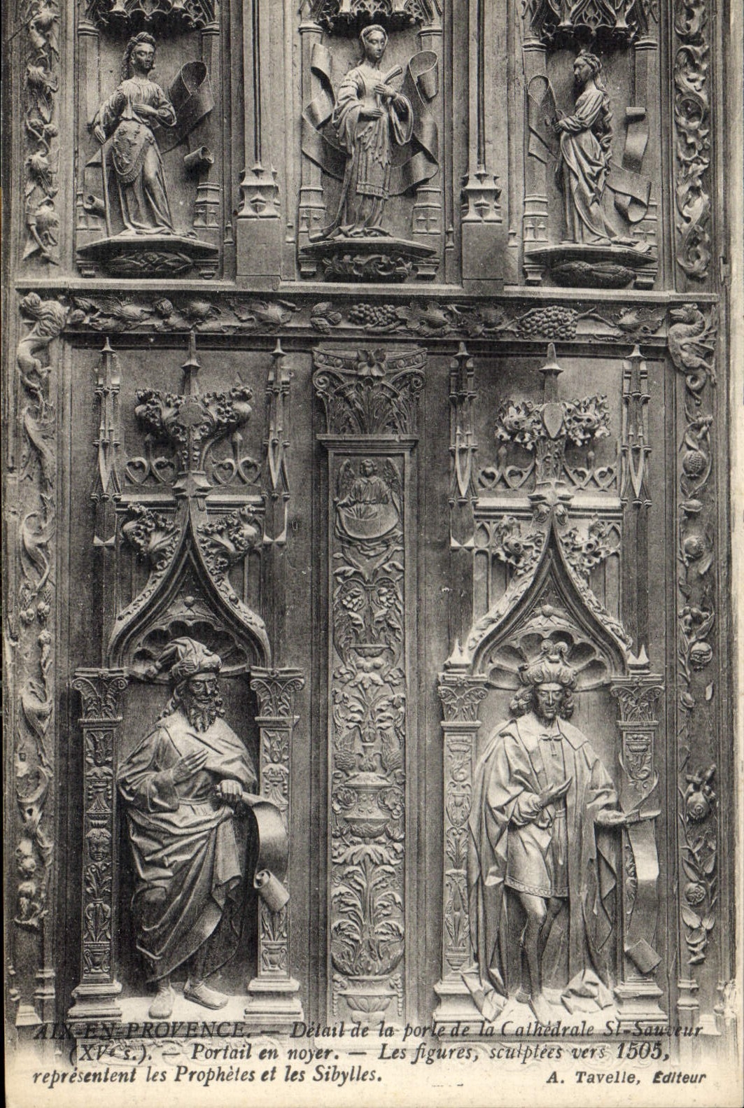 Aix-en-Provence — Detail der Tür der Kathedrale Saint-Sauveur — Geknüpfte Figuren um 1503
