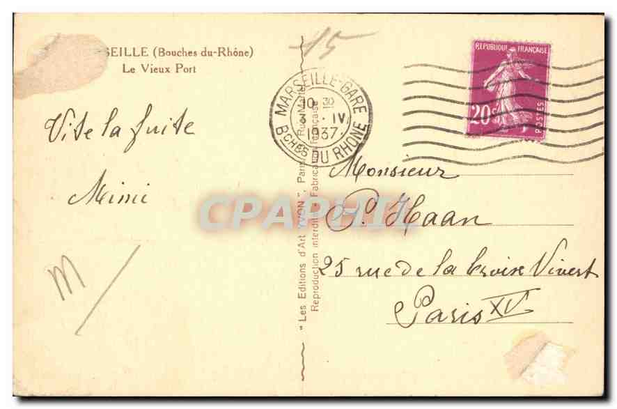 CPA Marseille Bouches du Rhone le Vieux Port Bateaux — Verso