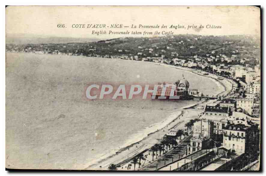 CPA Cote d'Azur Nice la Promenade des Anglais Prise du Chateau 