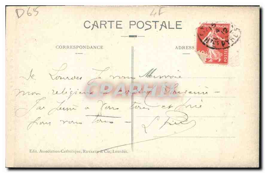 CPA Lourdes la Vierge de la Grotte  — Verso