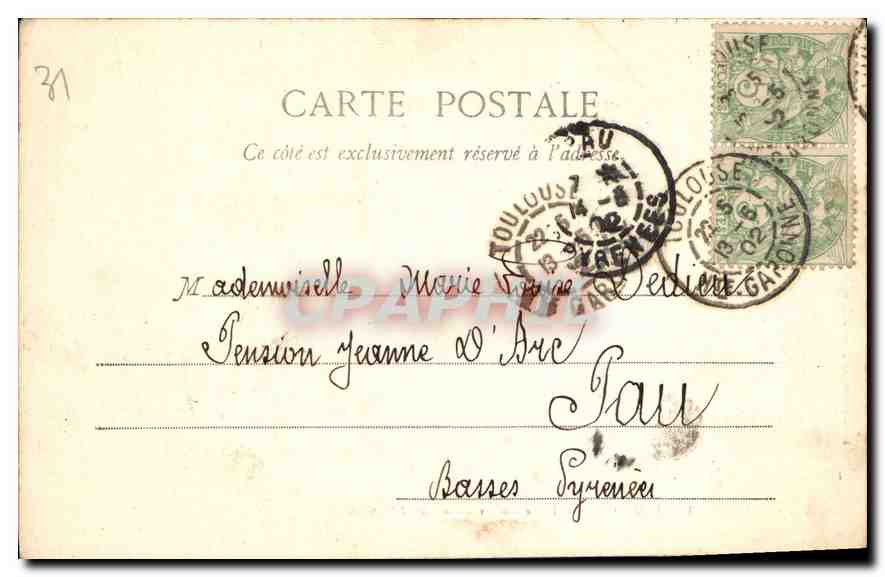 CPA Toulouse Tour du Lycee et les Jacodins — Verso