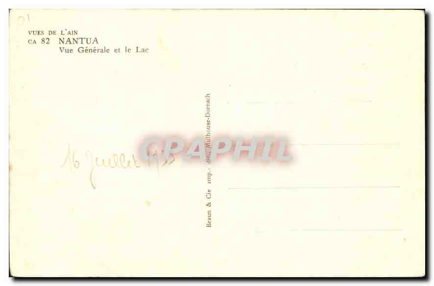 CPA Vues de l'Ain Nantua vue generale et le Lac  — Rückseite