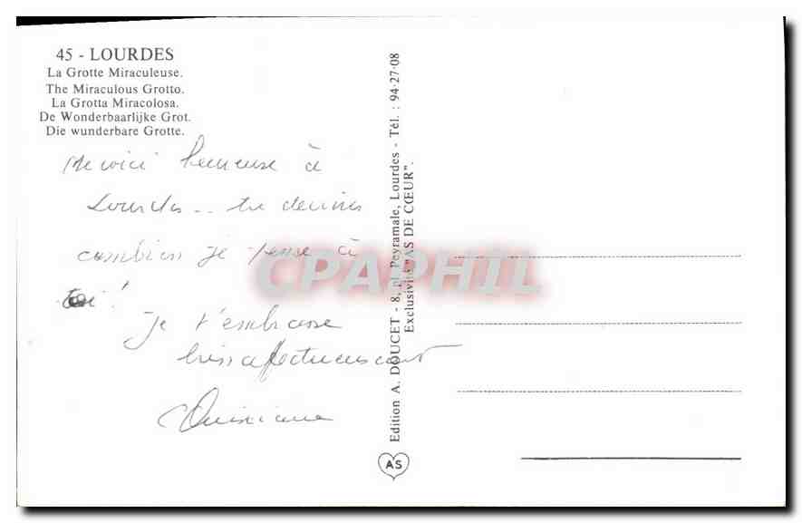 CPA Lourdes la Grotte Miraculeuse  — Verso