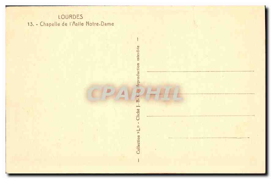 CPA Lourdes Chapelle de l'Asile Notre Dame  — Verso